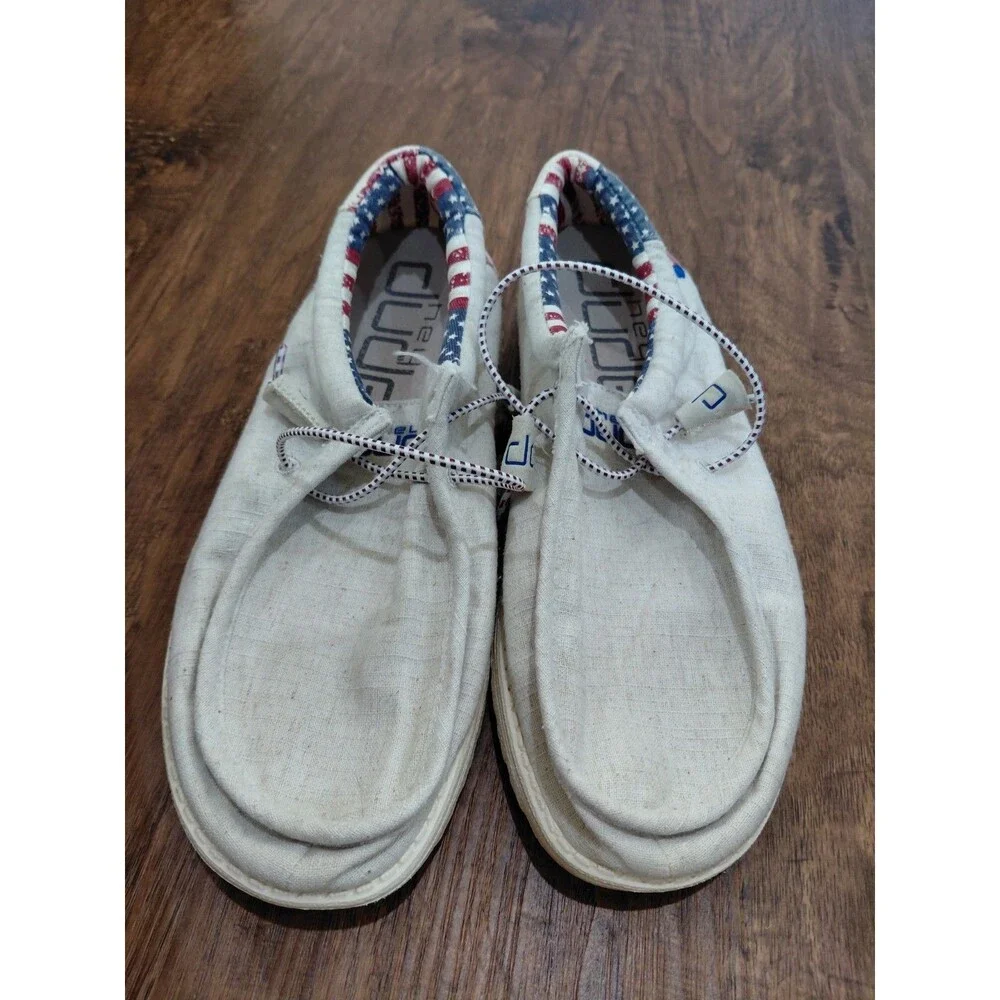 Hey Dude Wally Off White Patriotic Men's Size 8 Loafers Shoes